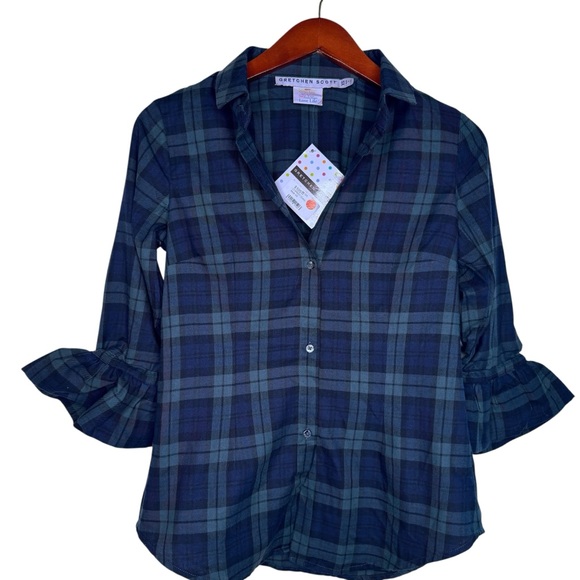 GRETCHEN SCOTT Designs NWT Priss Duke of York Button Top Size XS in Green Plaid - Picture 1 of 13